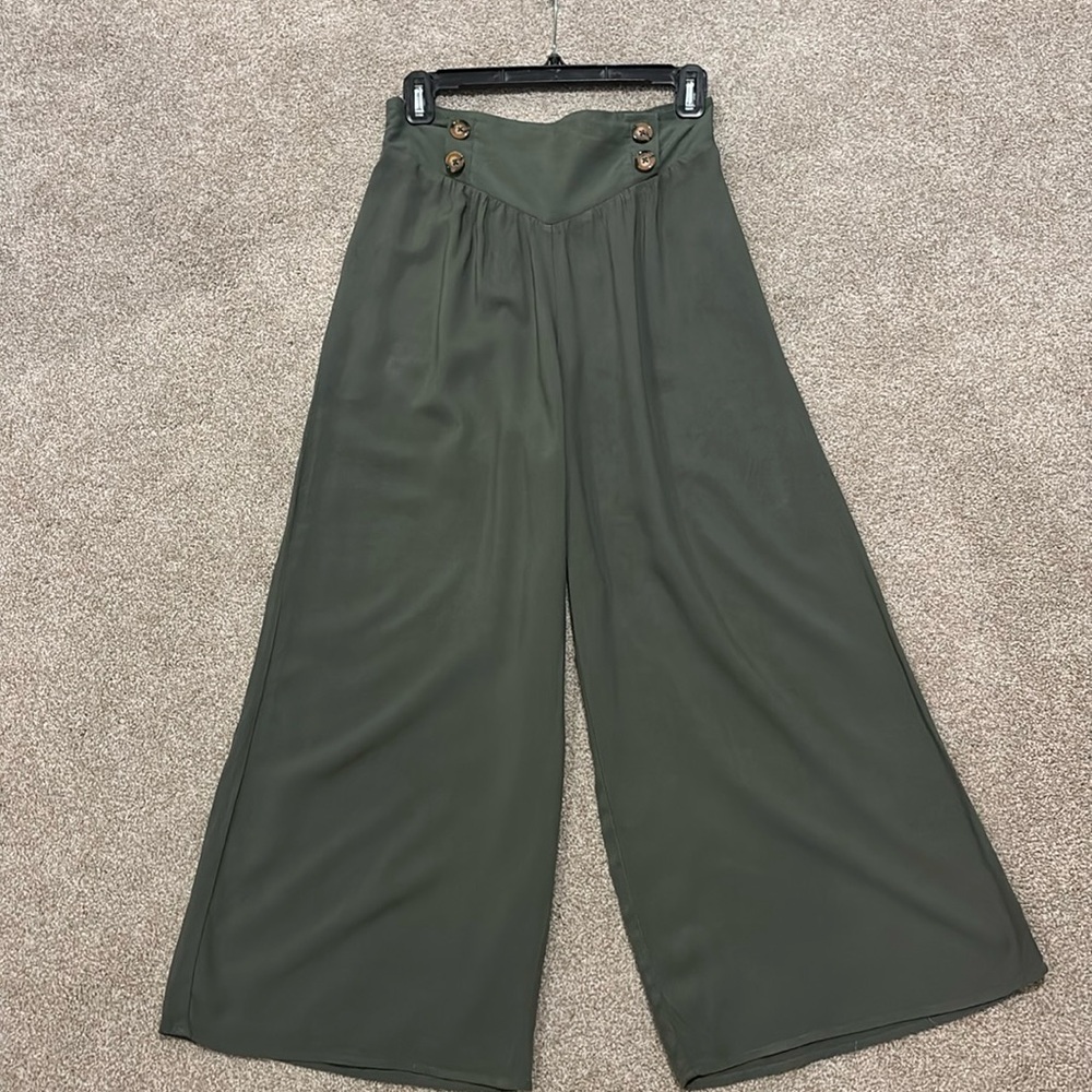 Olive green widely cropped pants by Live to be Spoiled, size small